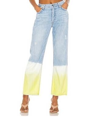 GRLFRND Button Fly Flare Leg High Rise Emily Jeans In Yellow Horizon Size 23